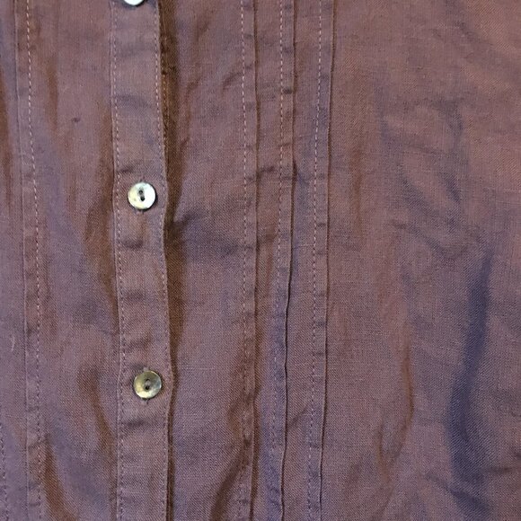 100% Linen Purple Pintuck Button Down Dress Shirt - Picture 5 of 15